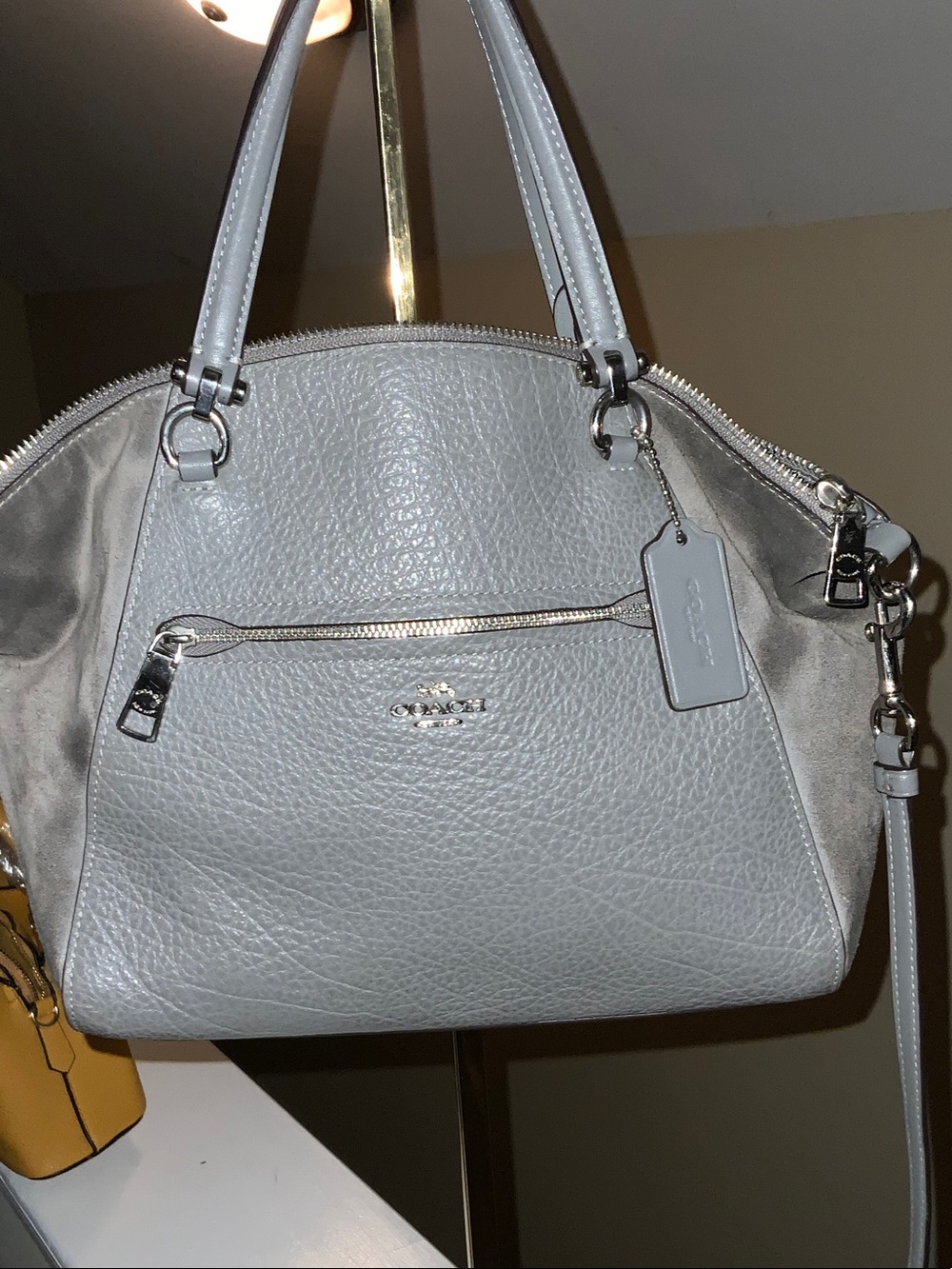 Coach Gray Pebbled Leather Satchel with Silver Hardware